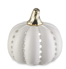 This image shows a white Kirkton House pumpkin tealight holder.