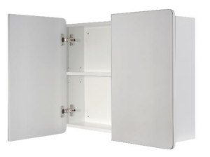 A Cooke & Lewis branded double mirror bathroom cabinet open