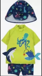 Child’s Rash Vest & Shorts Set with octopus, shark and fish design