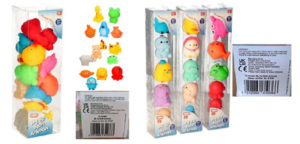 a 12 and 6 pack of bath toys in the shapes of various animals 