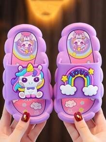 Children's plastic sandals with a unicorn and rainbow design